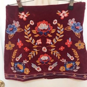Embroidered floral suede skirt